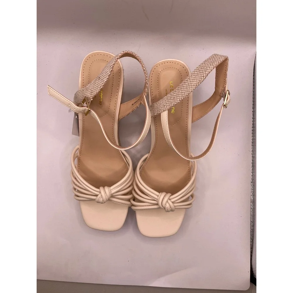 Liz Claiborne Marcos White Espadrille Wedge Sandals Memory Foam 9M NEW
